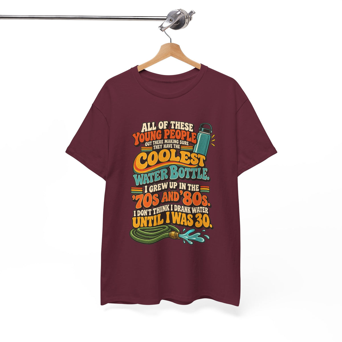 Retro 70s-80s Funny Water Bottle Tee — "Coolest Water Bottle" Graphic T-Shirt