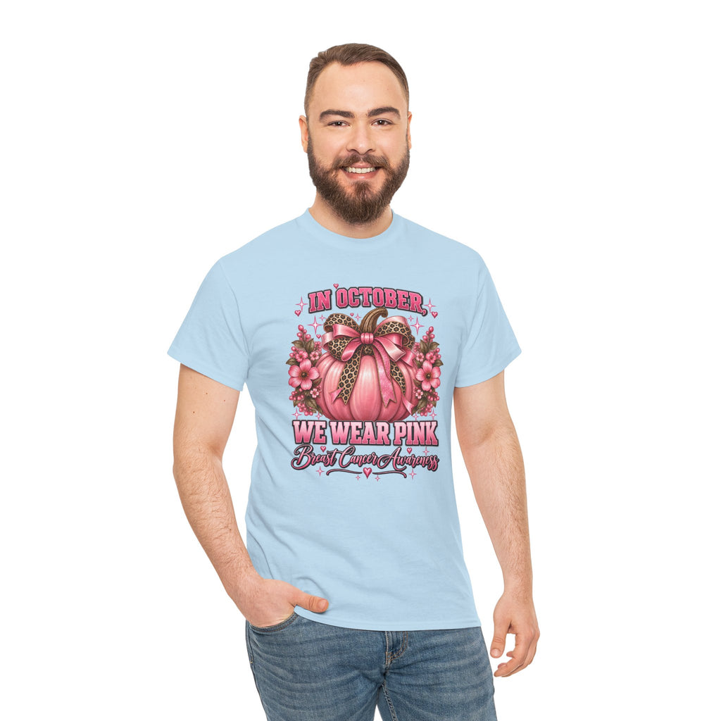 Breast Cancer Awareness T-Shirt — "In October We Wear Pink" Pumpkin Design