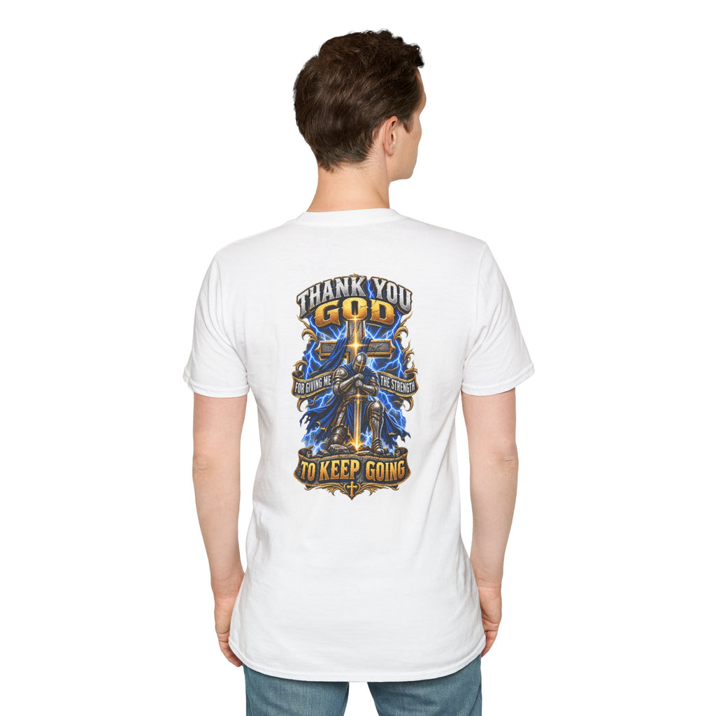 T-Shirt — "Thank You God I Keep Going" Faith Graphic Pocket Tee