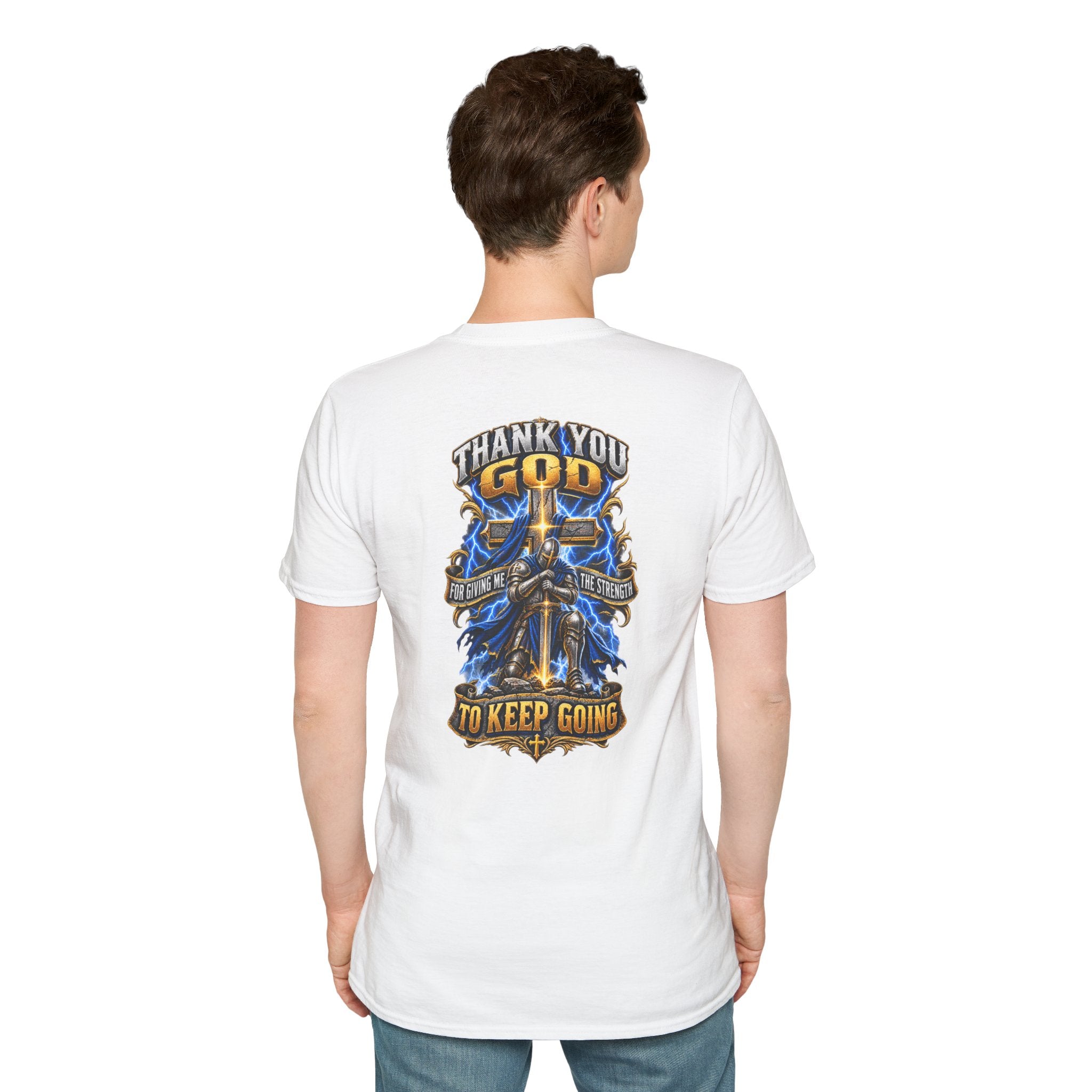 T-Shirt — "Thank You God I Keep Going" Faith Graphic Pocket Tee