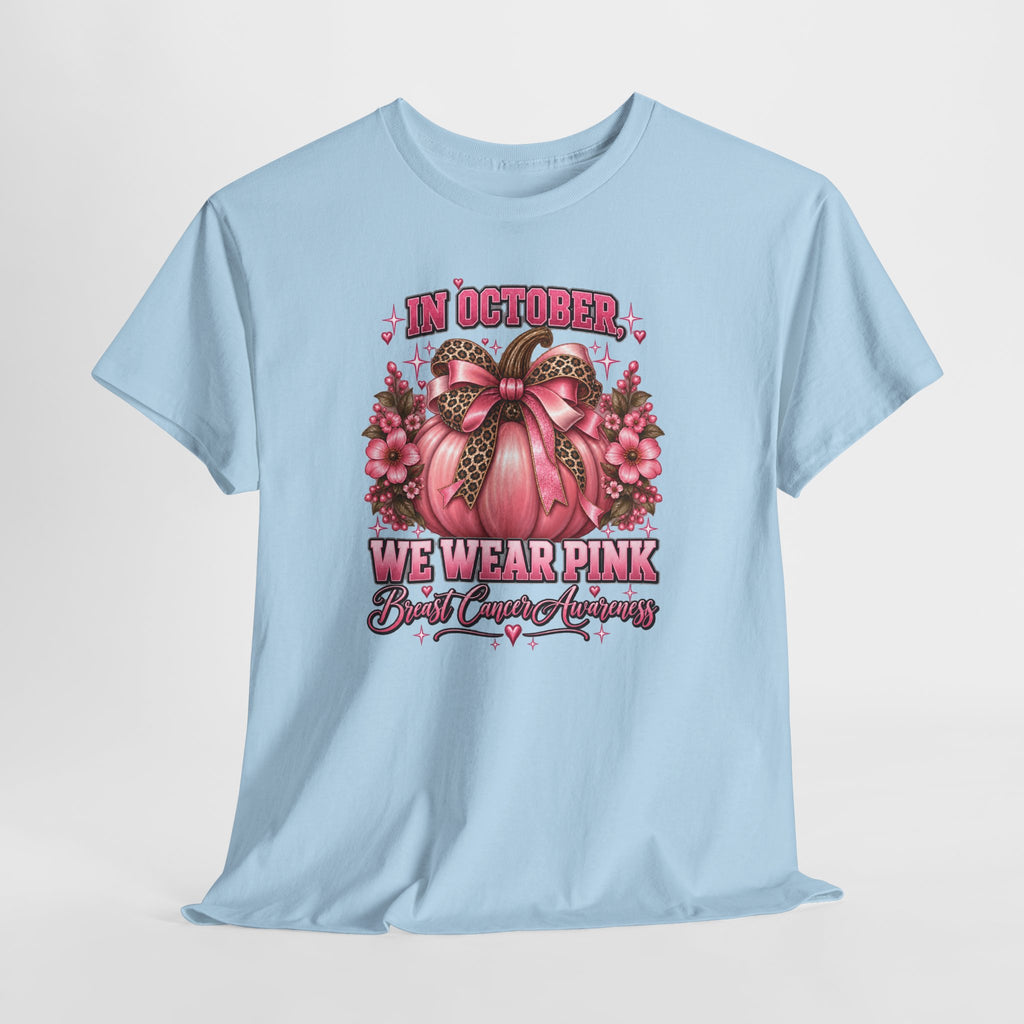 Breast Cancer Awareness T-Shirt — "In October We Wear Pink" Pumpkin Design