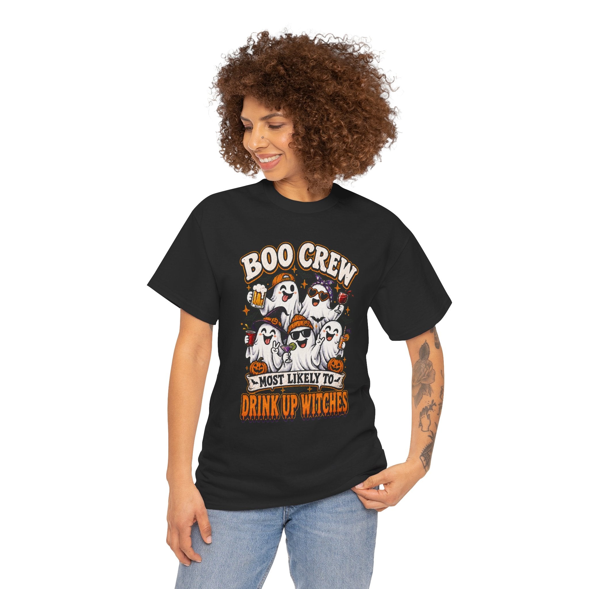 Boo Crew Halloween Tee — "Most Likely to Drink Up Witches" Ghost Party Shirt