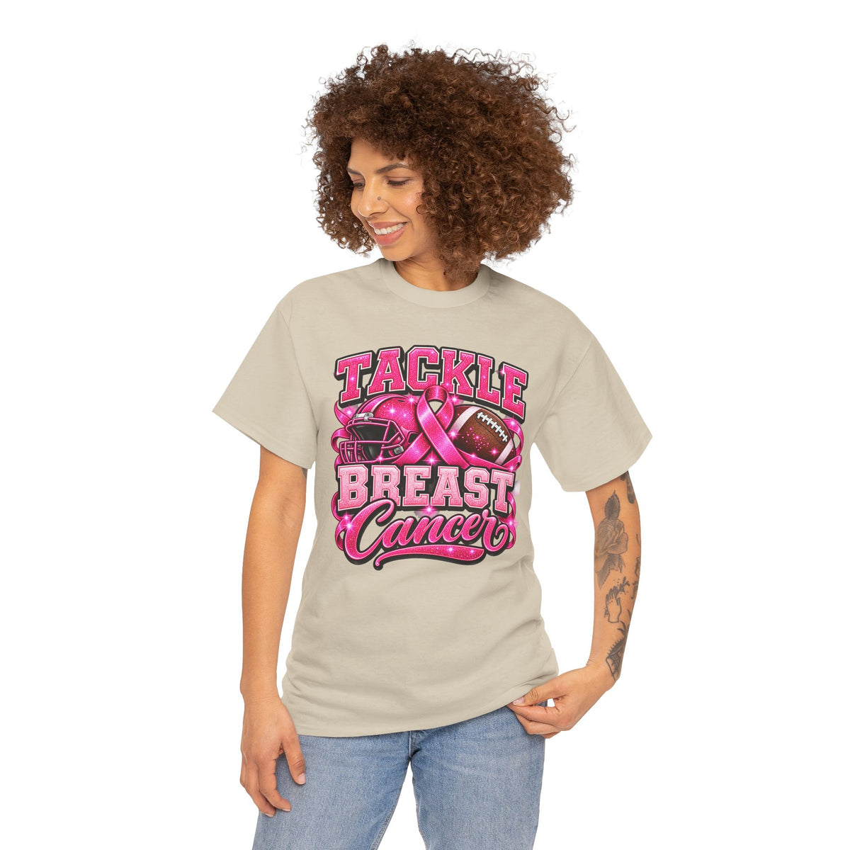 T-Shirt — "Tackle Breast Cancer" Pink Football Awareness Tee