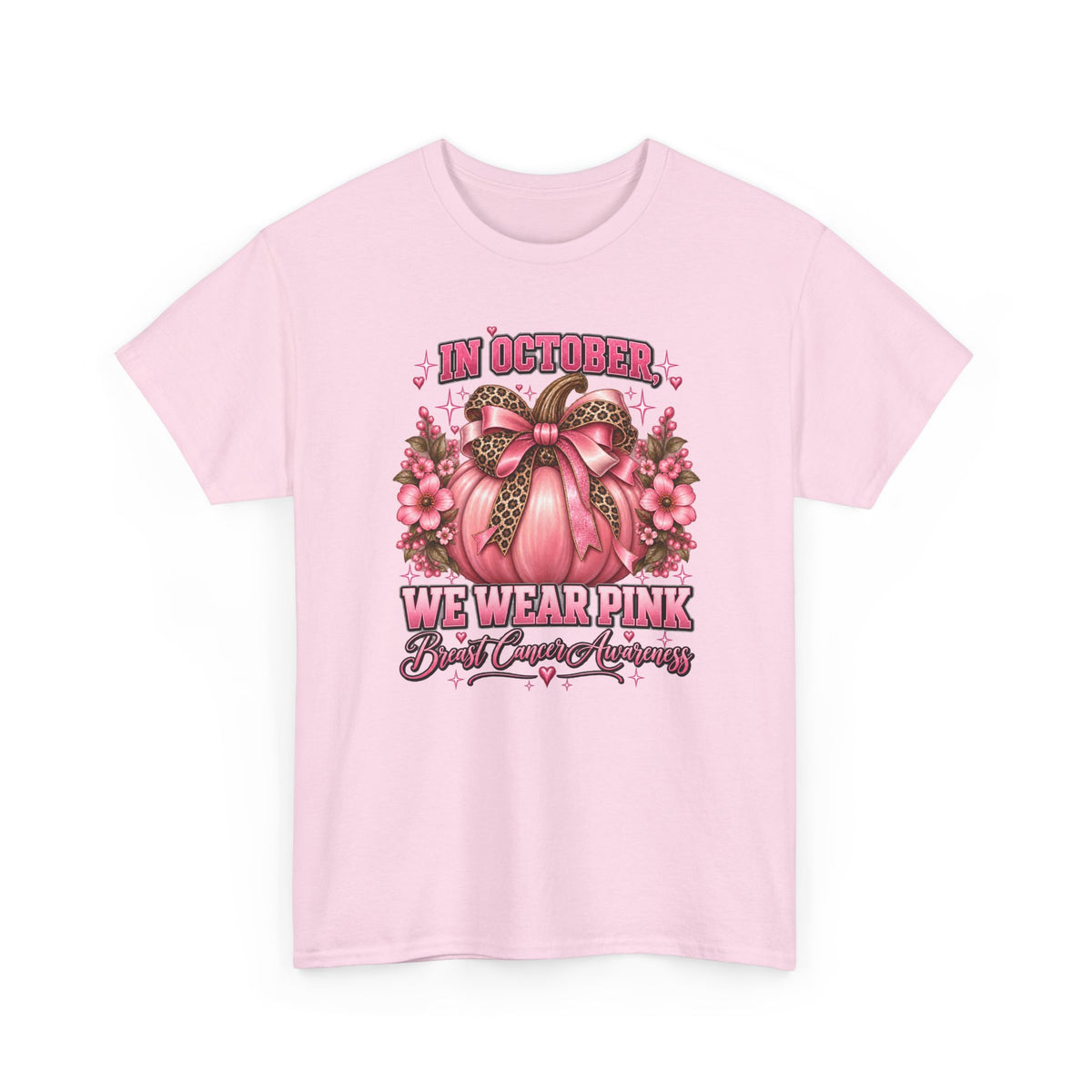 Breast Cancer Awareness T-Shirt — "In October We Wear Pink" Pumpkin Design