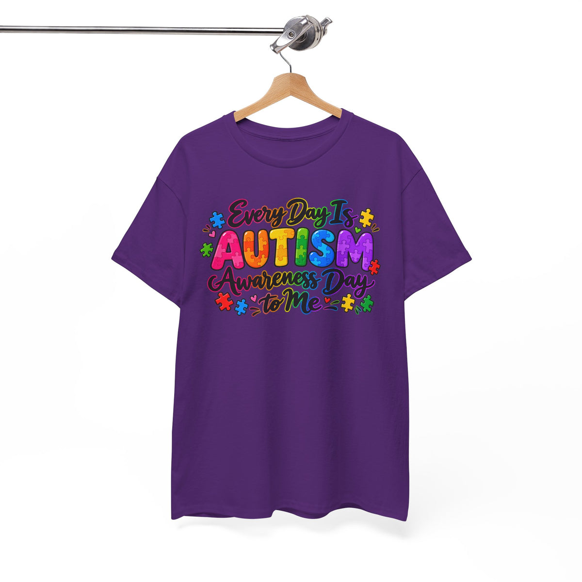 Autism Awareness T-Shirt — "Every Day Is Autism Awareness Day to Me" Colorful Puzzle Tee