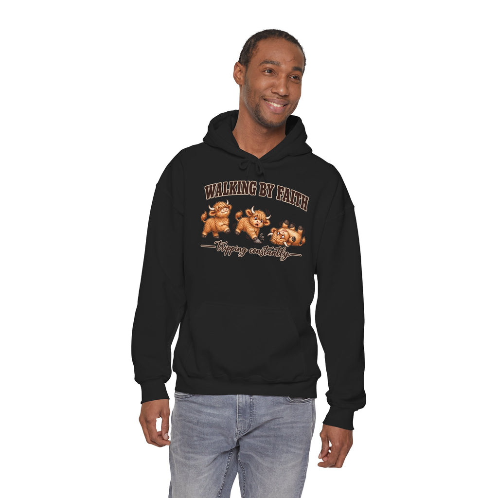 Walking by Faith Christian Highland Cow Hoodie