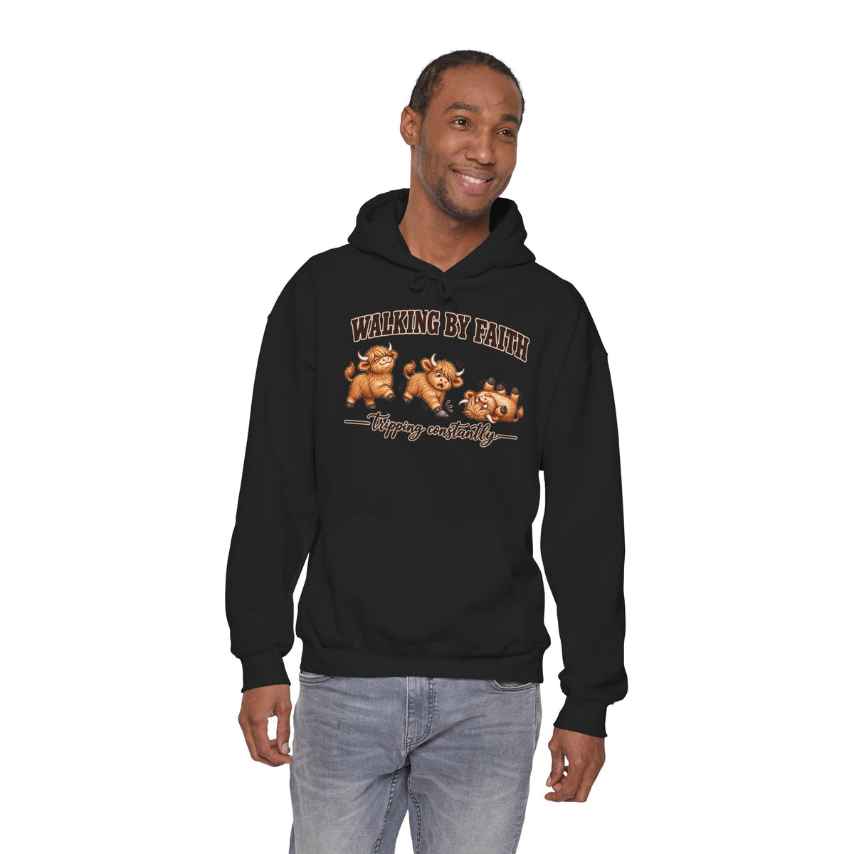 Walking by Faith Christian Highland Cow Hoodie