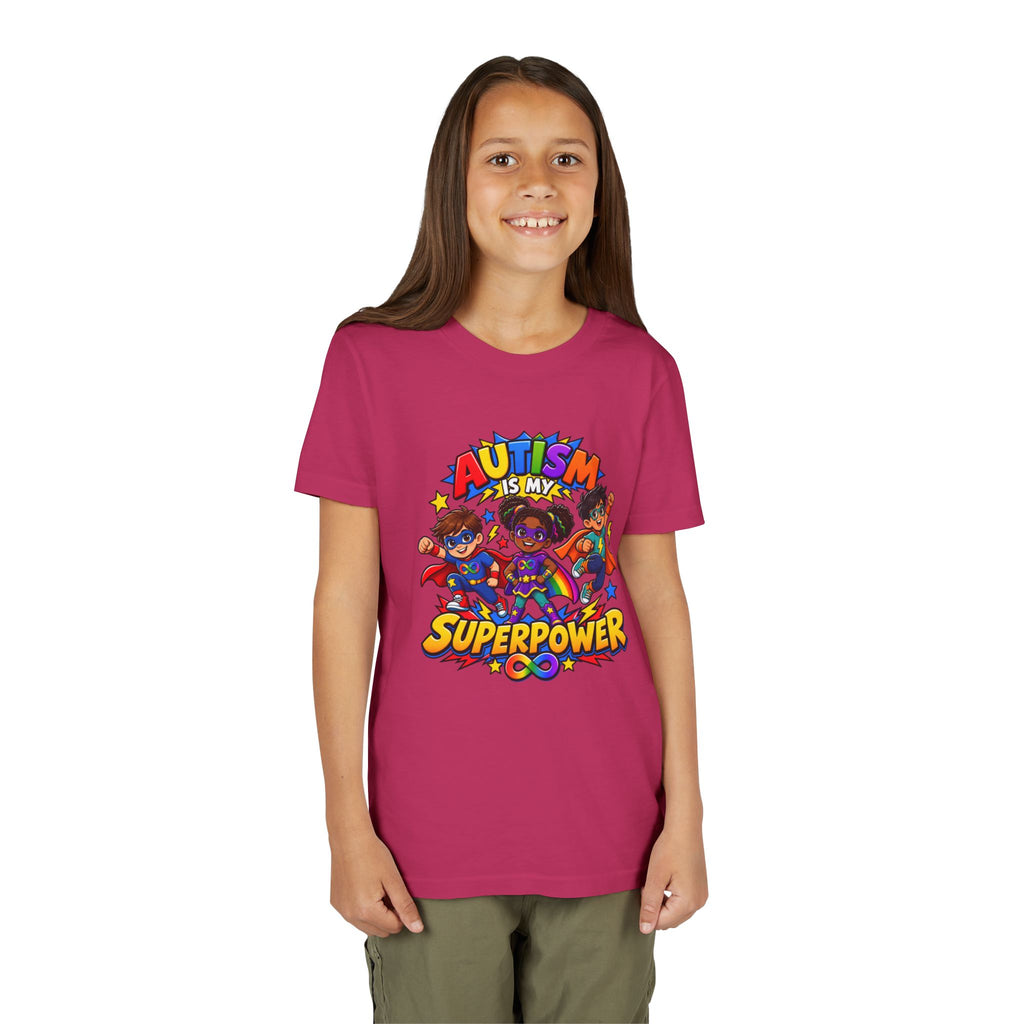 Youth Tee — "Autism Is My Superpower" Colorful Superhero Kids Shirt