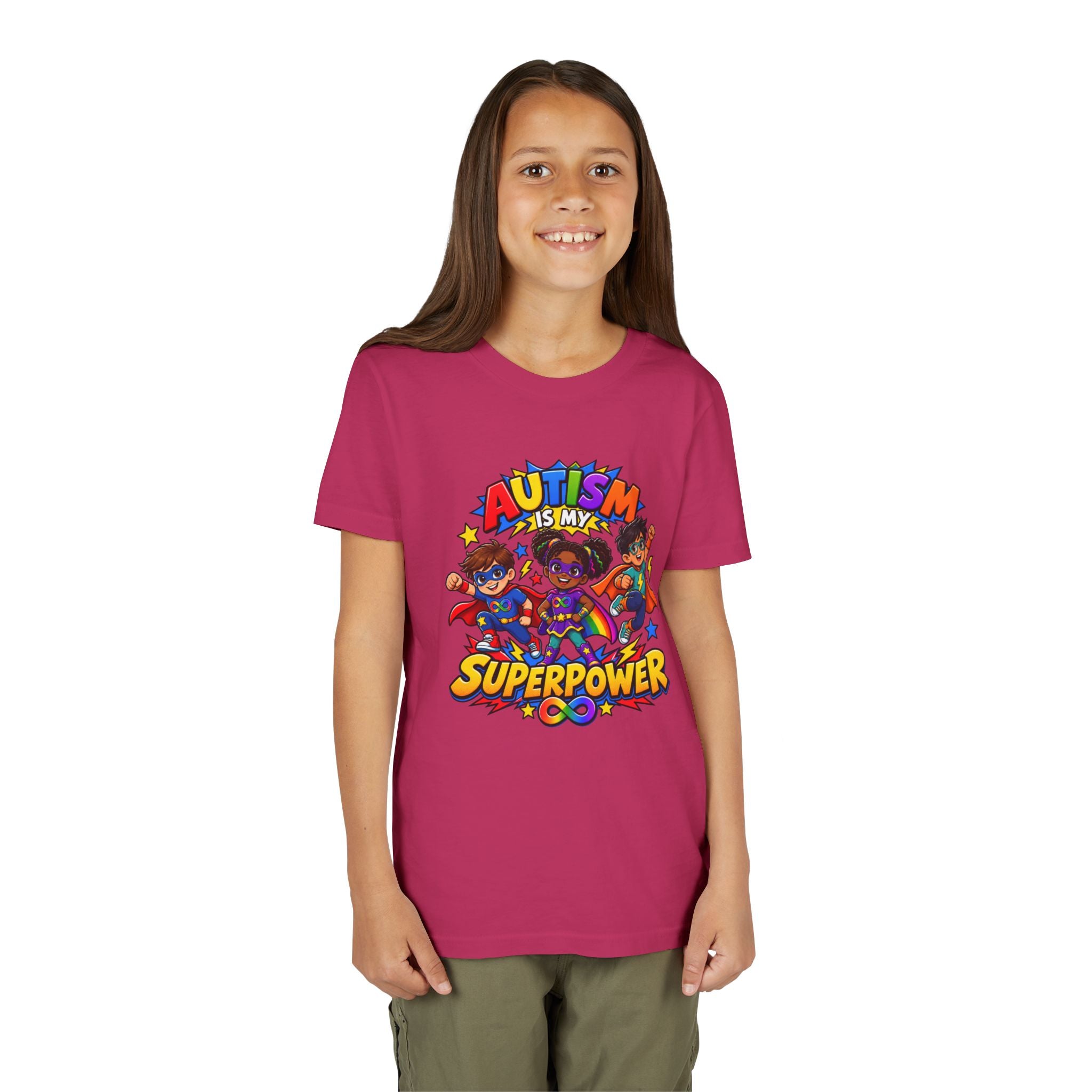 Youth Tee — "Autism Is My Superpower" Colorful Superhero Kids Shirt