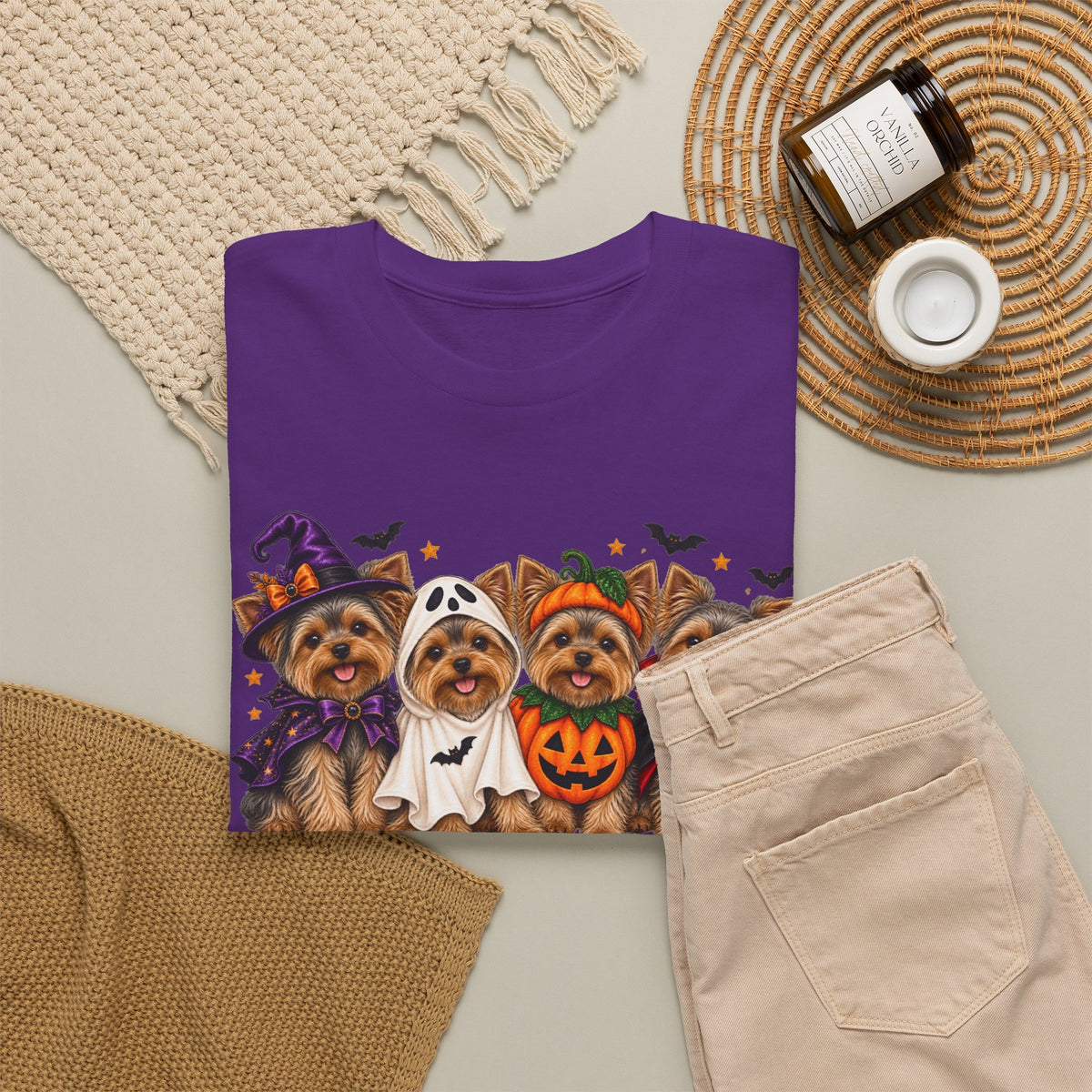 Halloween Yorkie T-Shirt — Cute Yorkies in Costumes (Pumpkin, Ghost, Witch, Vampire)