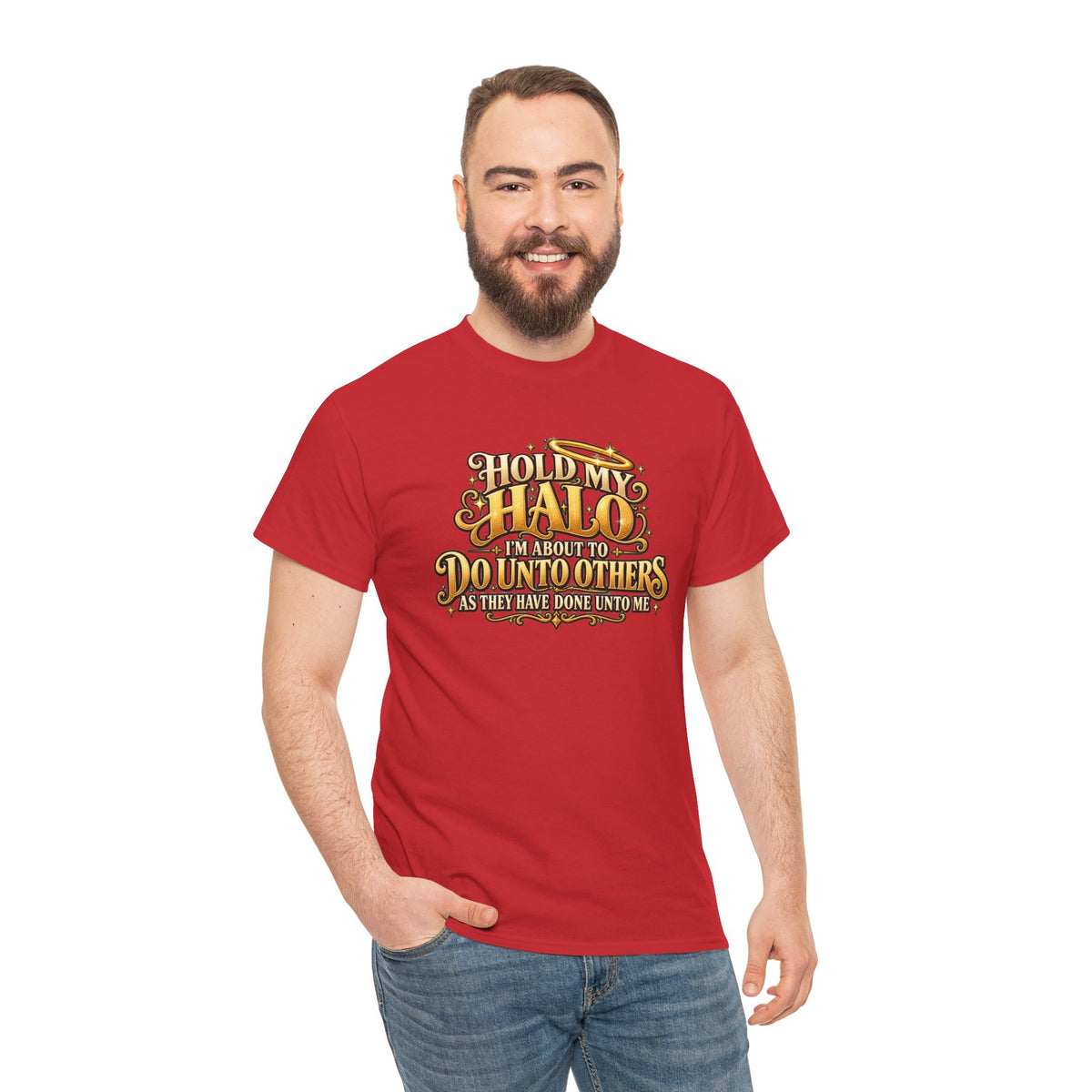 T-Shirt — "Hold My Halo I'm About To Do Unto Others" Vintage Faith Graphic Tee