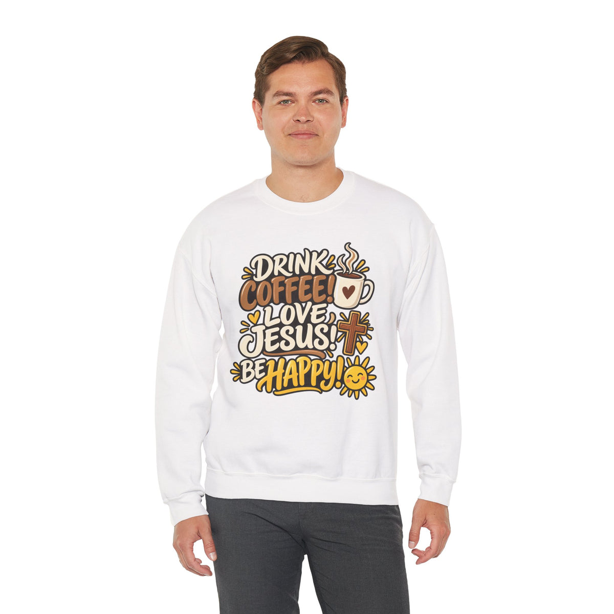 Coffee, Jesus & Be Happy Crewneck Sweatshirt