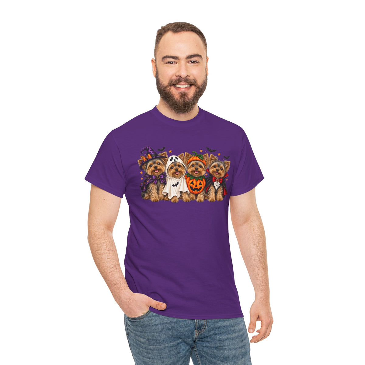 Halloween Yorkie T-Shirt — Cute Yorkies in Costumes (Pumpkin, Ghost, Witch, Vampire)