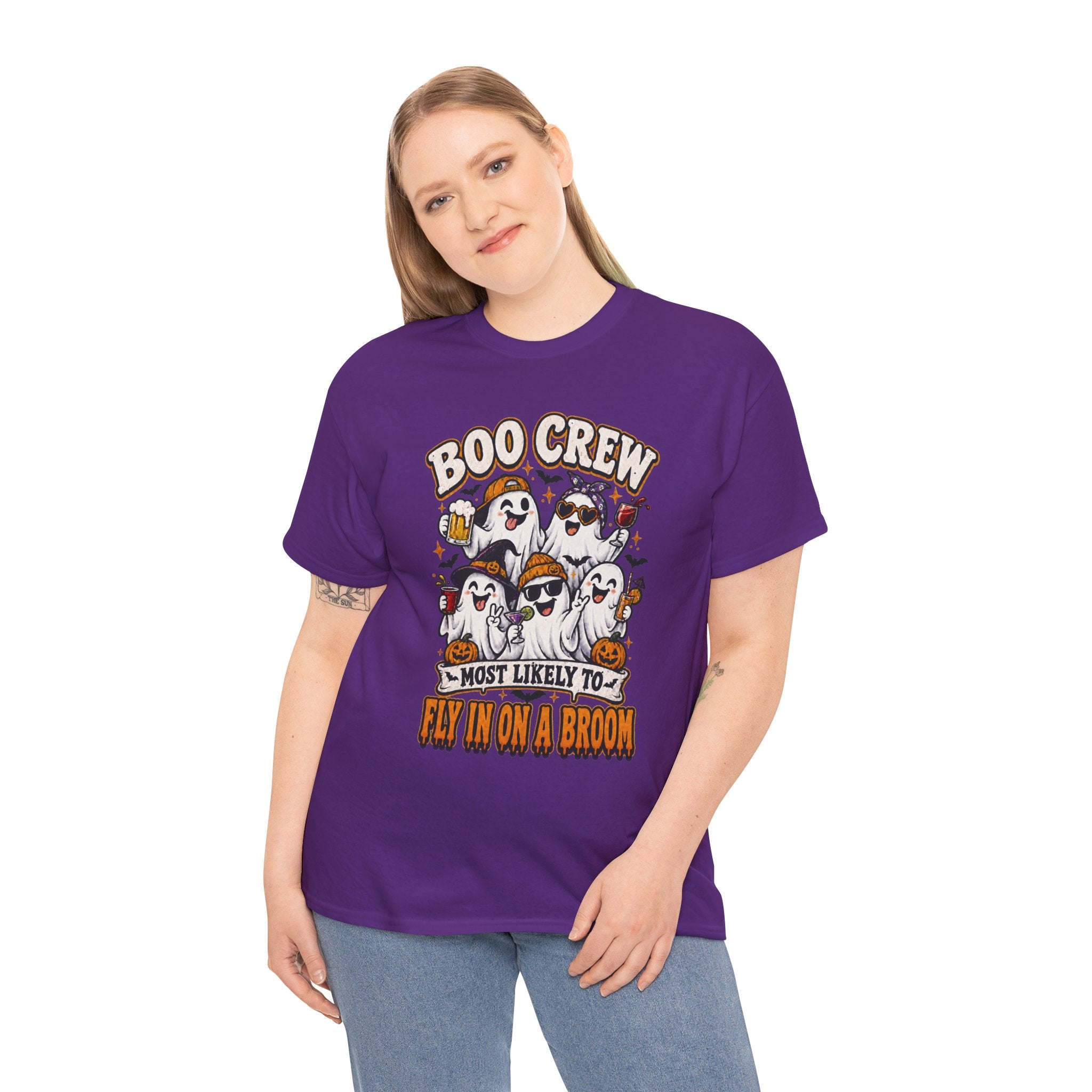 Boo Crew T-Shirt — “Most Likely to Fly on a Broom” Halloween Ghost Tee
