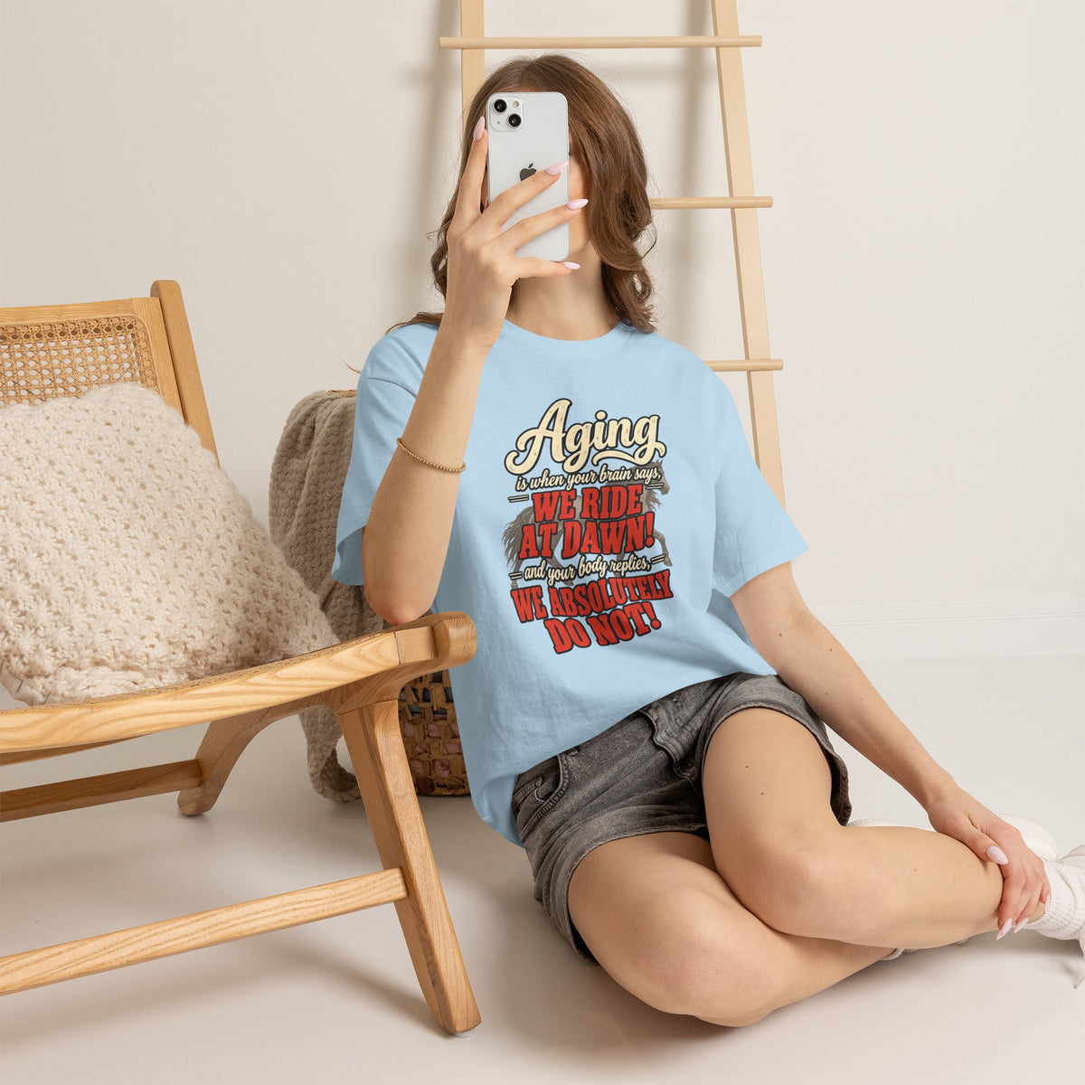 Aging: When Your Brain Says “We Ride at Dawn” Funny Graphic Tee