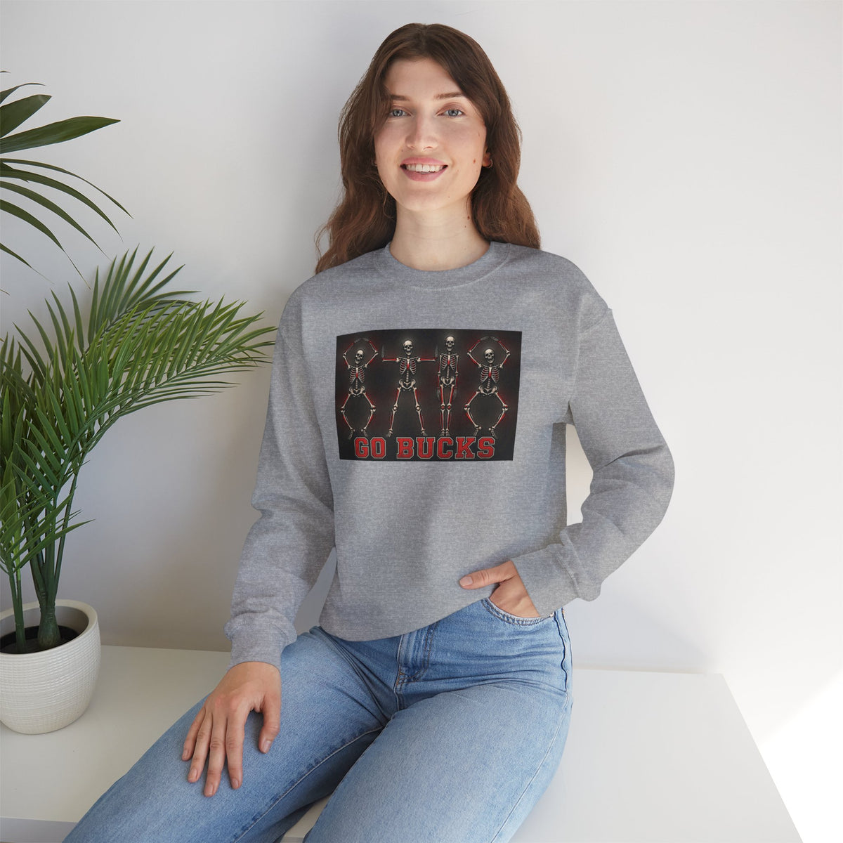 Crewneck Sweatshirt — 'Go Bucks' Dance Skeletons Graphic
