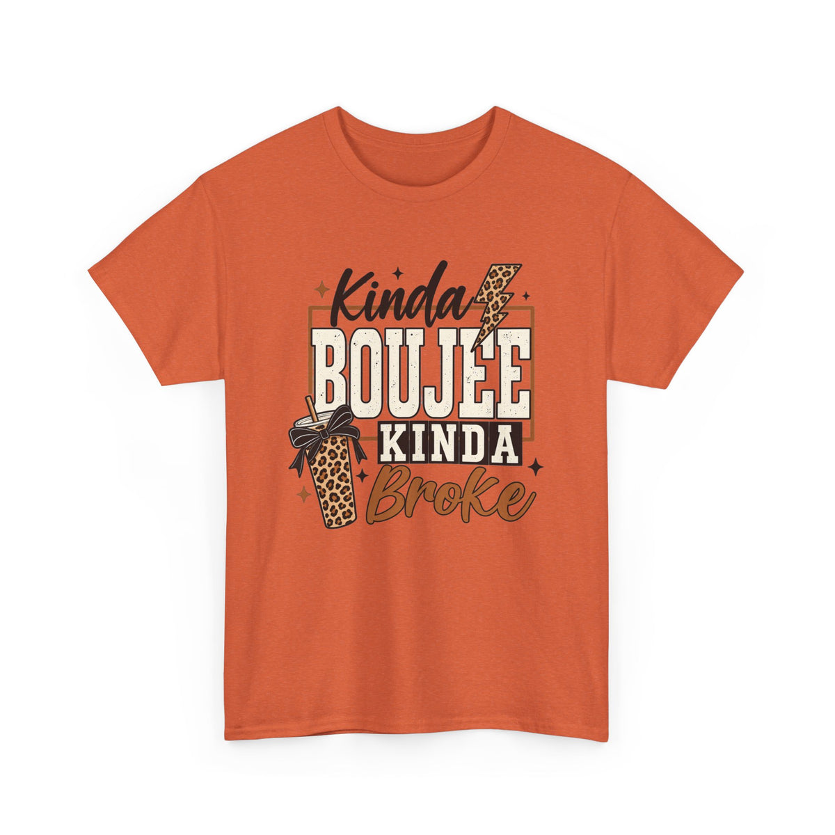 Kinda Boujee Kinda Broke Tee — Leopard Coffee Cup Graphic Shirt