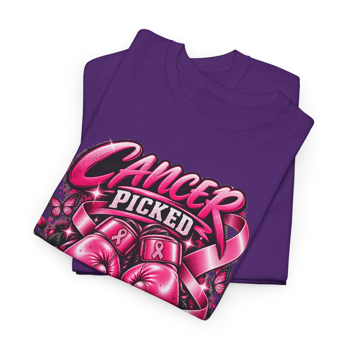Cancer Picked The Wrong Fighter T-Shirt — Breast Cancer Awareness Support Tee
