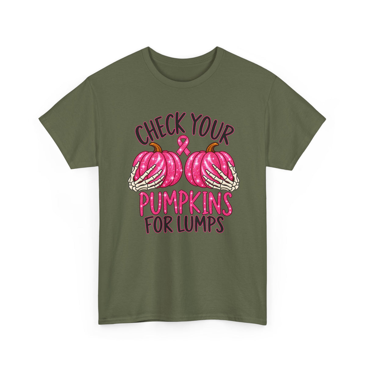 Breast Cancer Awareness T-Shirt — "Check Your Pumpkins for Lumps" Pink Ribbon Tee