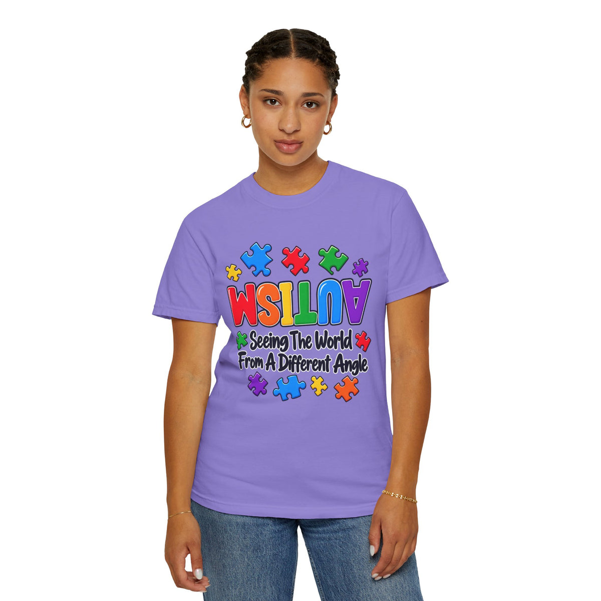 Autism Awareness T-Shirt — "Seeing the World From a Different Angle" Puzzle Design