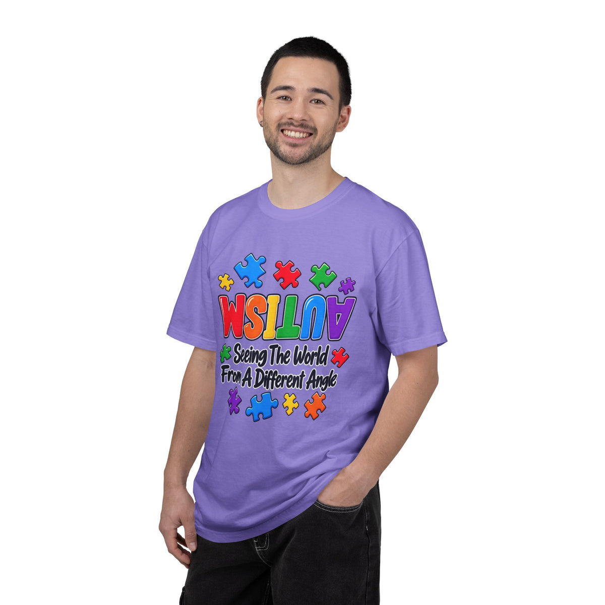 Autism Awareness T-Shirt — "Seeing the World From a Different Angle" Puzzle Design