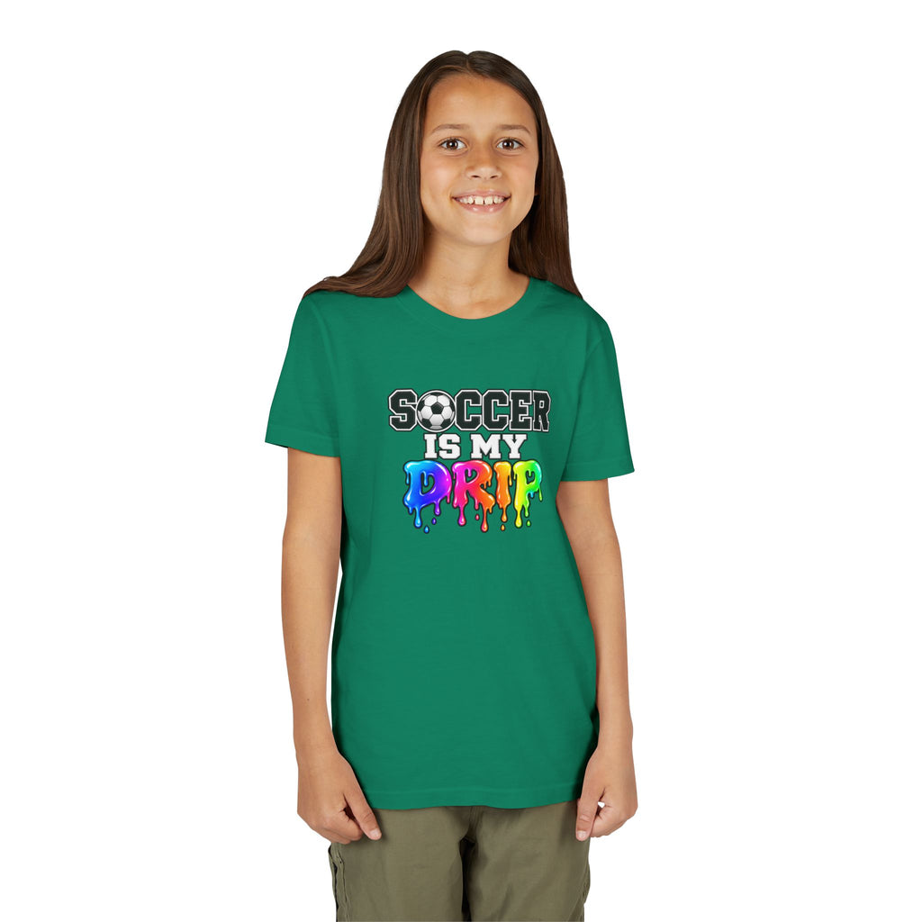 Youth Tee — "Soccer Is My Drip" Colorful Drip Soccer Graphic