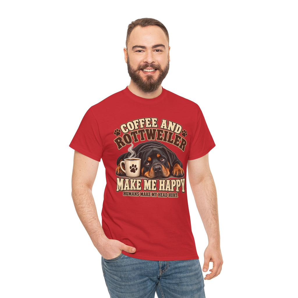 Coffee and Rottweiler Tee — "Coffee and Rottweiler Make Me Happy" Dog Lover Shirt