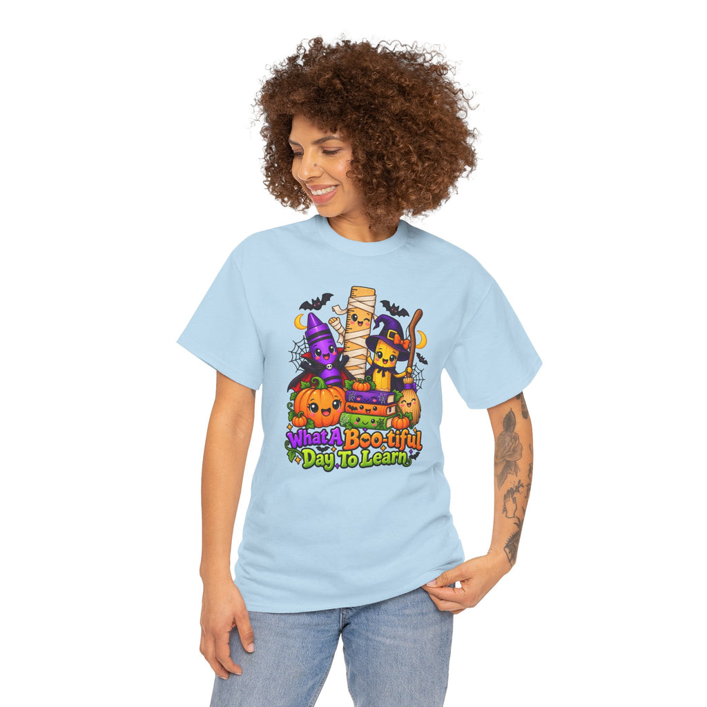 Halloween Teacher Tee — "What A Boo-tiful Day To Learn" Kids' Classroom Shirt