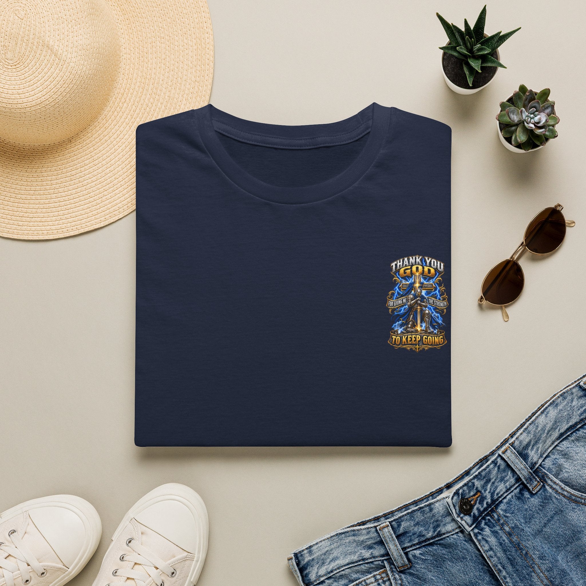 T-Shirt — "Thank You God I Keep Going" Faith Graphic Pocket Tee