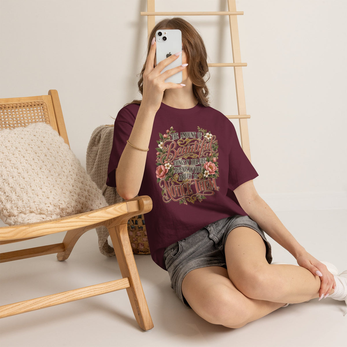 Inspirational Floral Tee — "The Amount Of Beautiful Things…Depends On Your Ability To Notice Them"