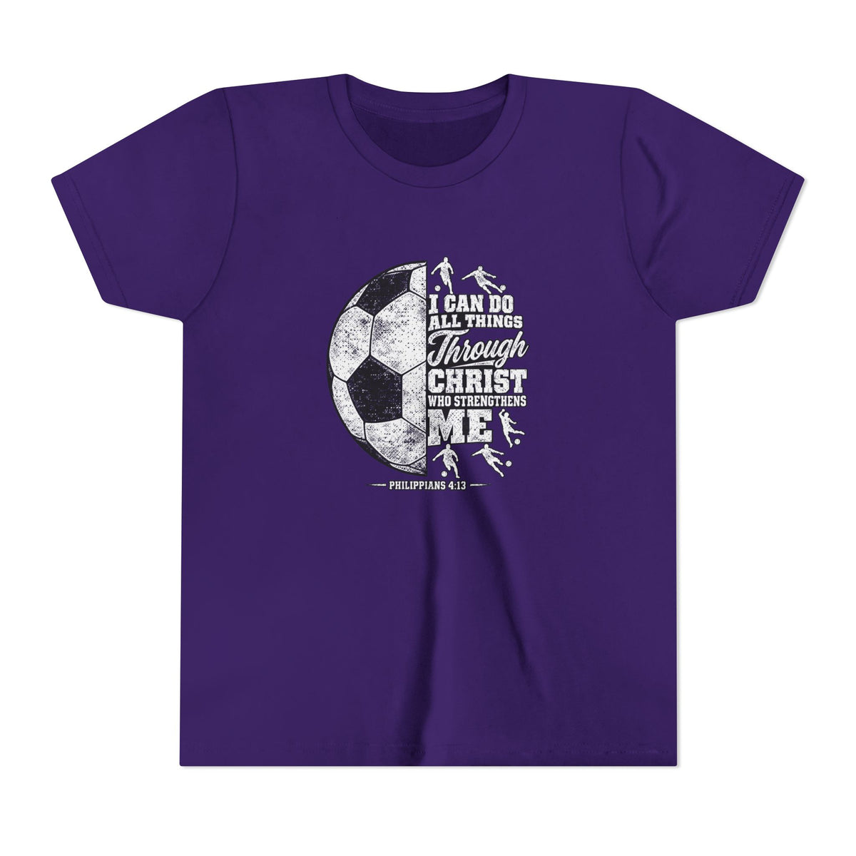 Youth Soccer Tee — "I Can Do All Things Through Christ" Inspirational Sports Shirt