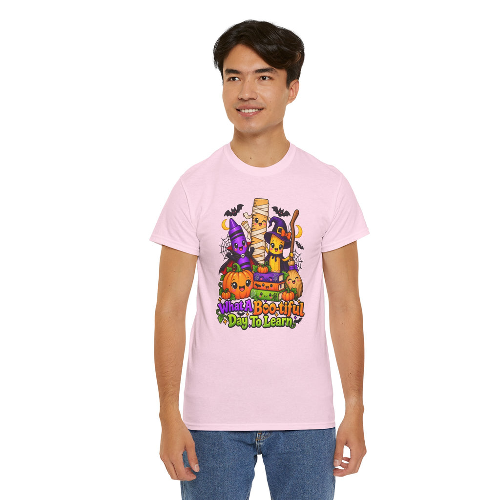 Halloween Teacher Tee — "What A Boo-tiful Day To Learn" Kids' Classroom Shirt