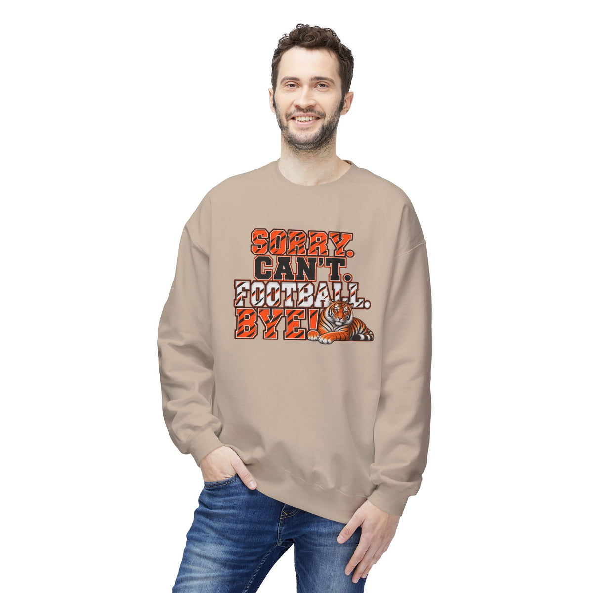 Sorry Can’t Football Bye! Crewneck Sweatshirt – Tiger Mascot Game Day Pullover