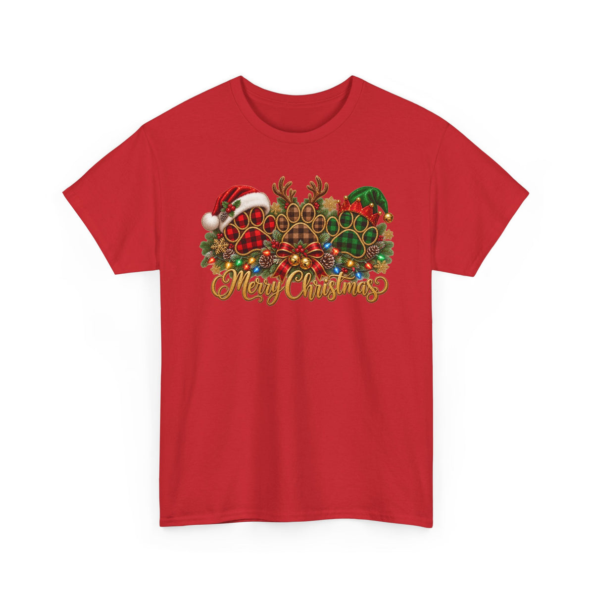 Merry Christmas Paw Prints Holiday Graphic Tee
