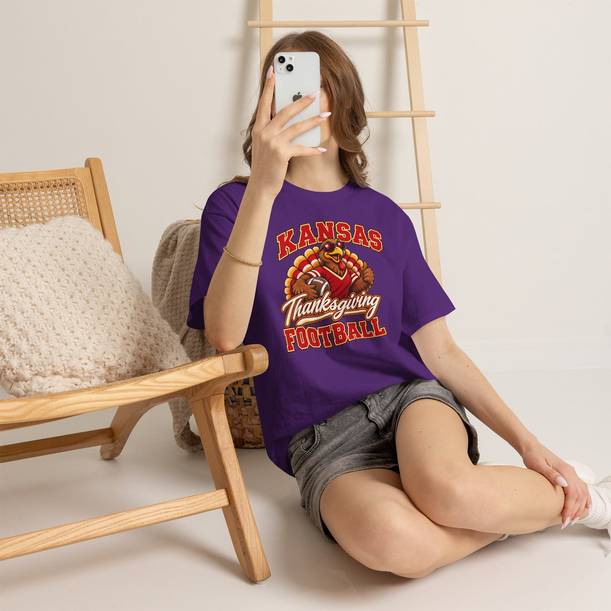 Kansas Thanksgiving Football T‑Shirt — Turkey Mascot Holiday Game Tee