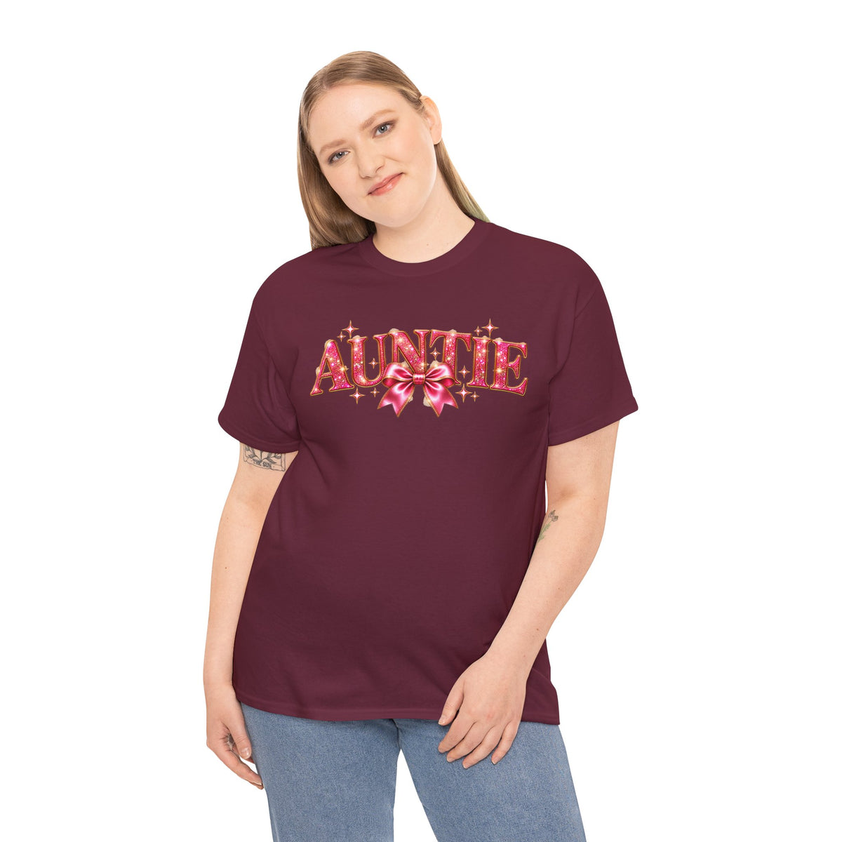 Auntie Graphic T-Shirt | Pink Bow Design