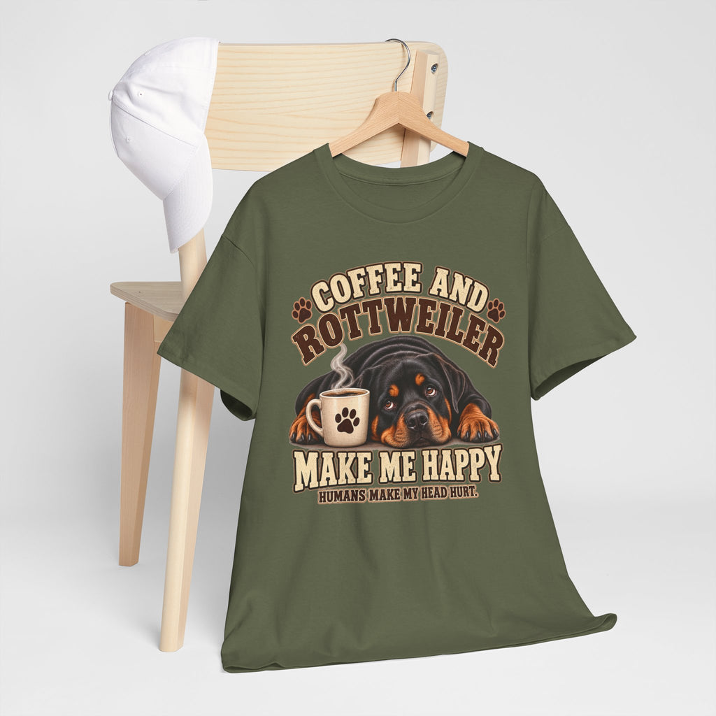 Coffee and Rottweiler Tee — "Coffee and Rottweiler Make Me Happy" Dog Lover Shirt