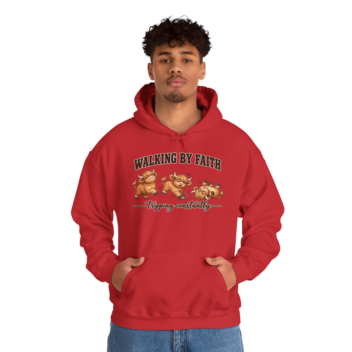 Walking by Faith Christian Highland Cow Hoodie