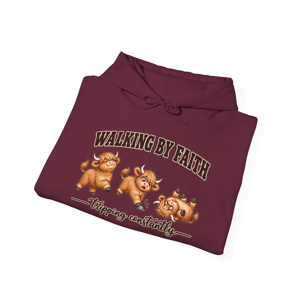 Walking by Faith Christian Highland Cow Hoodie