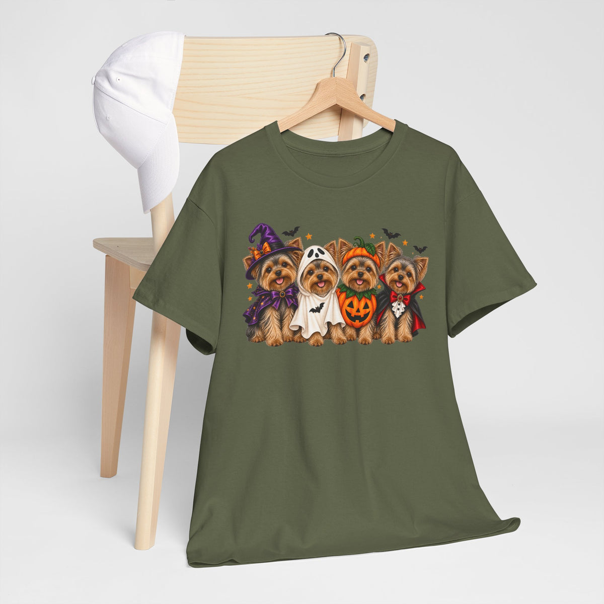 Halloween Yorkie T-Shirt — Cute Yorkies in Costumes (Pumpkin, Ghost, Witch, Vampire)