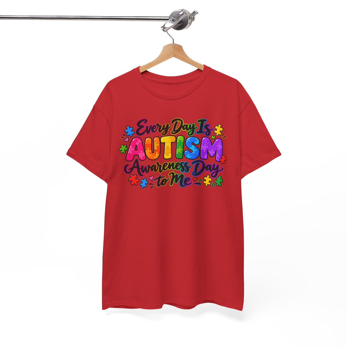 Autism Awareness T-Shirt — "Every Day Is Autism Awareness Day to Me" Colorful Puzzle Tee