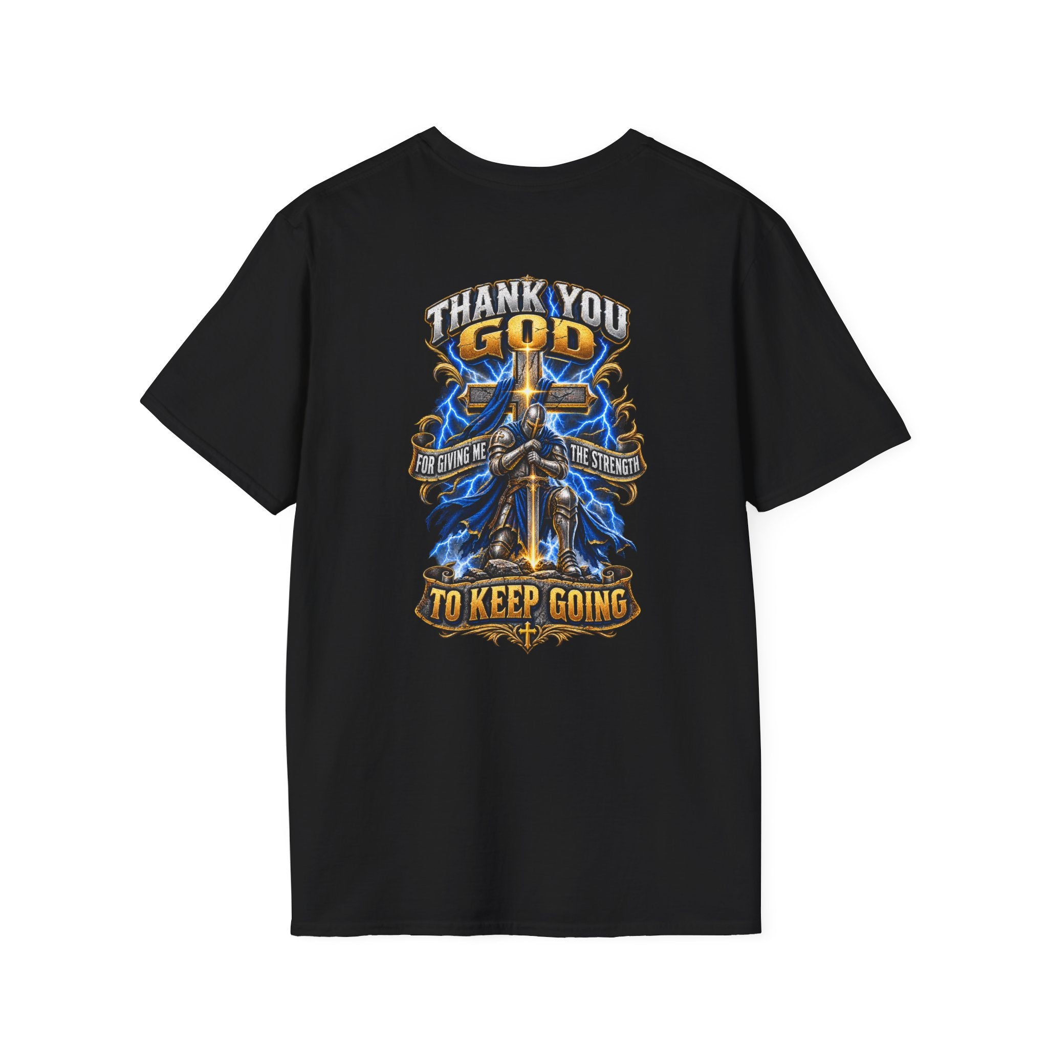 T-Shirt — "Thank You God I Keep Going" Faith Graphic Pocket Tee