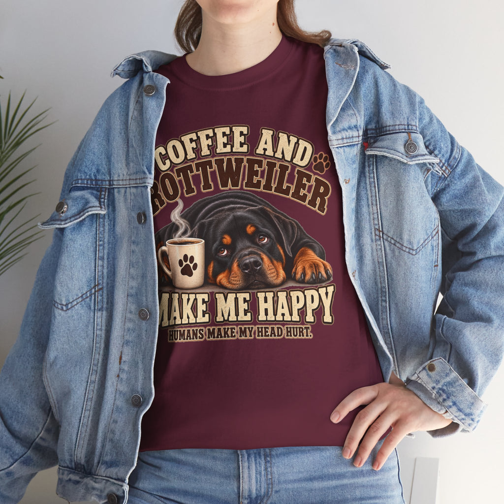 Coffee and Rottweiler Tee — "Coffee and Rottweiler Make Me Happy" Dog Lover Shirt