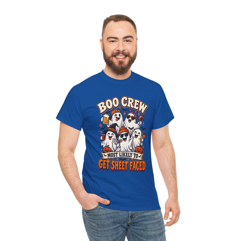 Boo Crew Halloween T-Shirt — “Most Likely to Get Sheet Faced” Funny Ghost Party Tee
