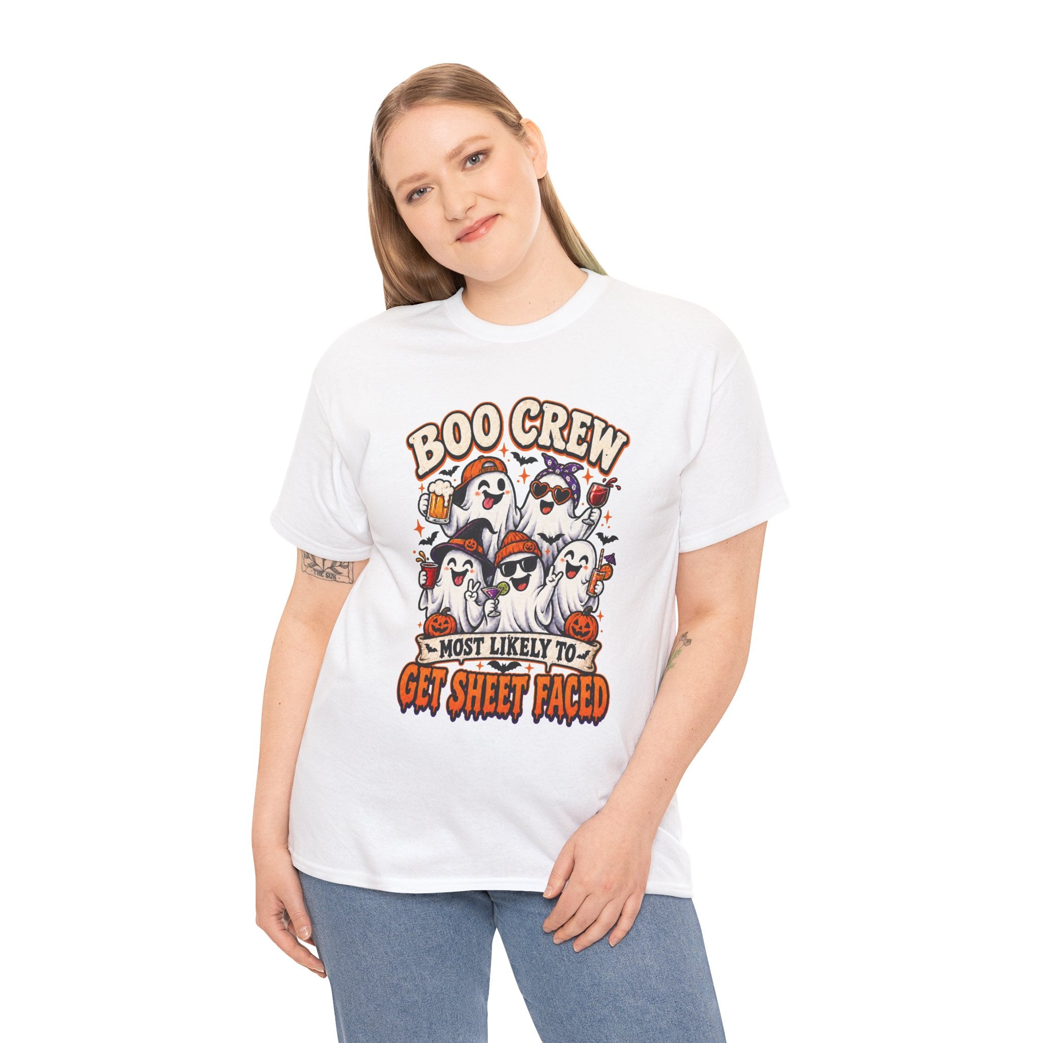 Boo Crew Halloween T-Shirt — “Most Likely to Get Sheet Faced” Funny Ghost Party Tee