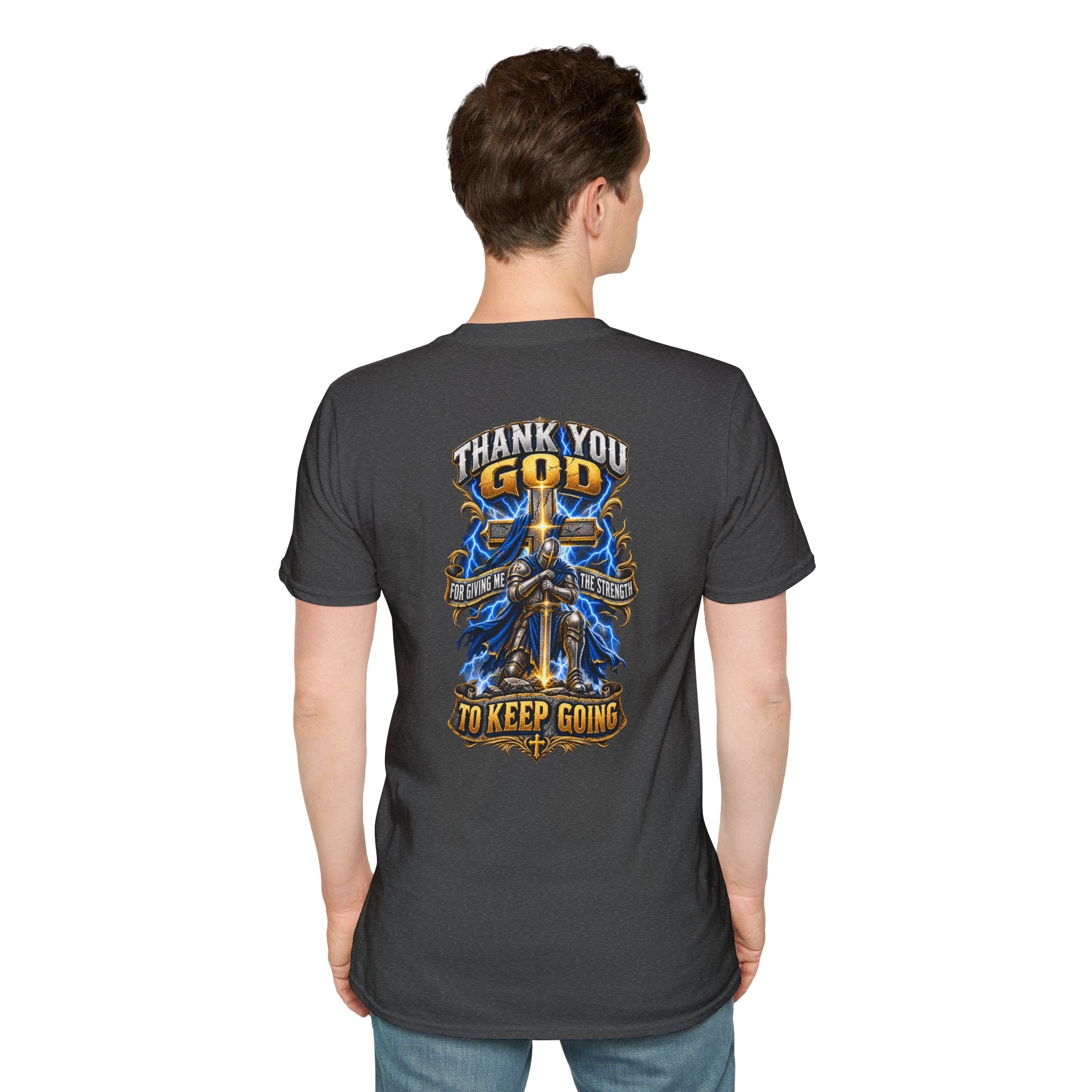 T-Shirt — "Thank You God I Keep Going" Faith Graphic Pocket Tee