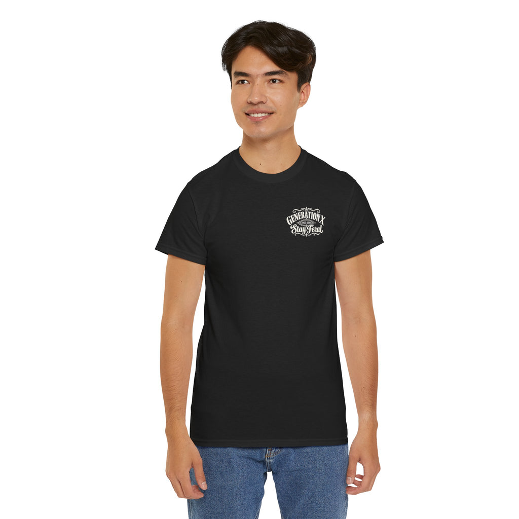 Generation X T‑Shirt — 'Stay Feral' Vintage Whiskey Label Tee (Born 1965–1980)
