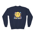 Youth Crewneck Sweatshirt — Cute Smiley "Stay Sweet" Graphic, Kids Cozy Pullover
