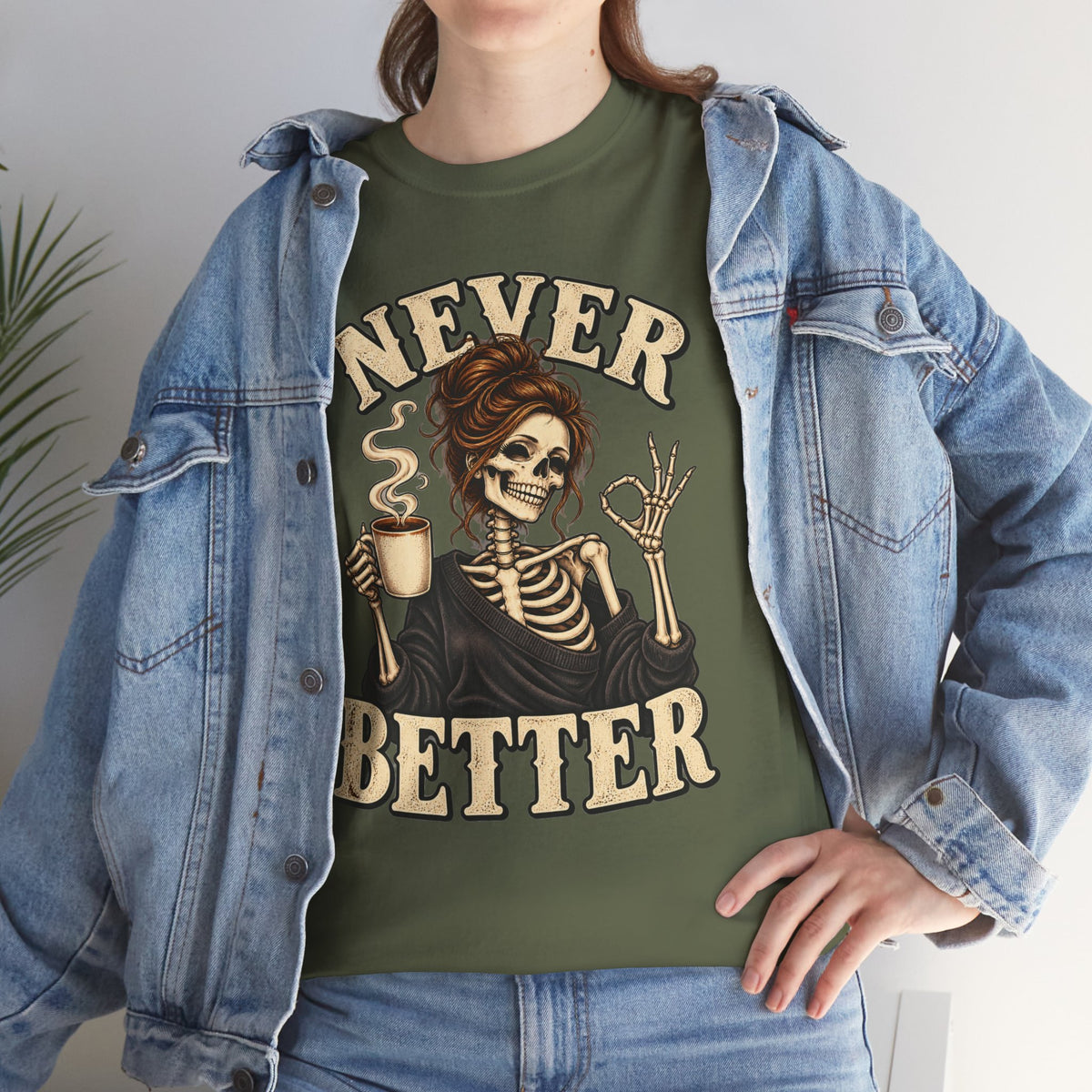 Never Better Skeleton Coffee Graphic Tee