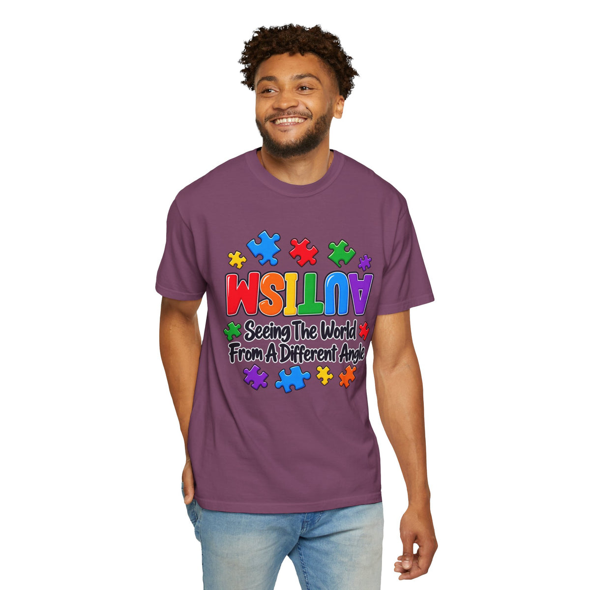 Autism Awareness T-Shirt — "Seeing the World From a Different Angle" Puzzle Design